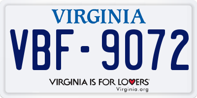 VA license plate VBF9072