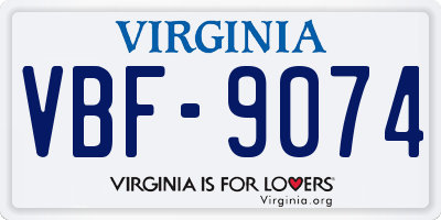 VA license plate VBF9074
