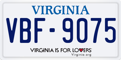 VA license plate VBF9075
