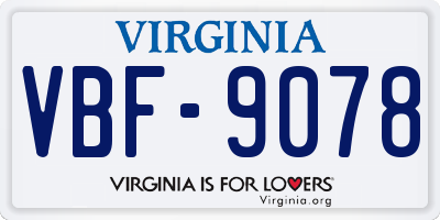 VA license plate VBF9078
