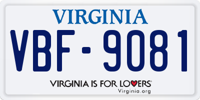 VA license plate VBF9081