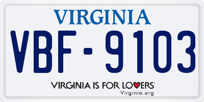 VA license plate VBF9103