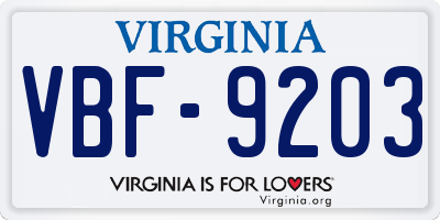 VA license plate VBF9203