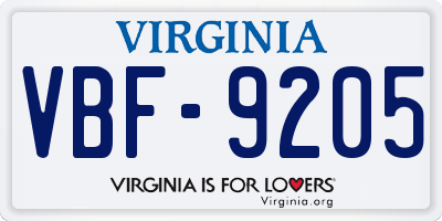 VA license plate VBF9205