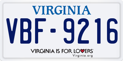 VA license plate VBF9216