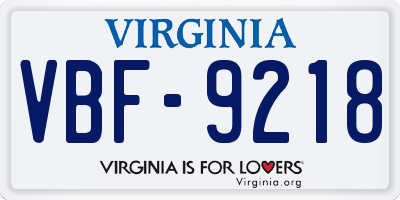 VA license plate VBF9218
