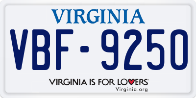 VA license plate VBF9250