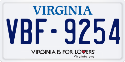 VA license plate VBF9254