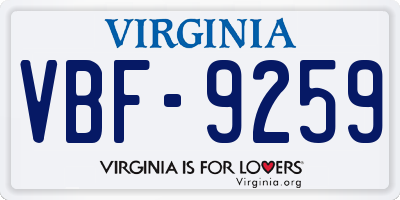 VA license plate VBF9259