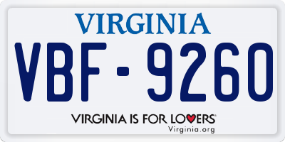 VA license plate VBF9260