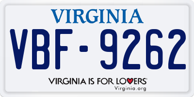 VA license plate VBF9262