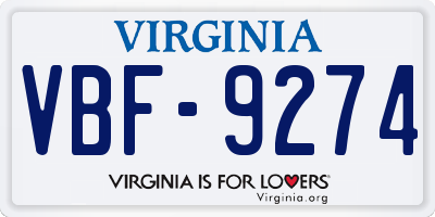 VA license plate VBF9274