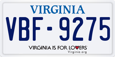 VA license plate VBF9275