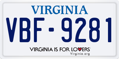 VA license plate VBF9281
