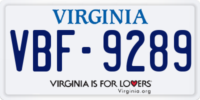 VA license plate VBF9289