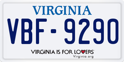 VA license plate VBF9290