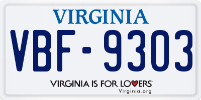 VA license plate VBF9303