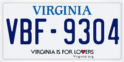 VA license plate VBF9304