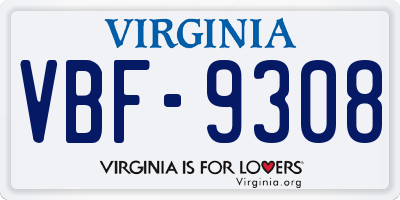 VA license plate VBF9308
