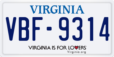 VA license plate VBF9314
