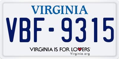 VA license plate VBF9315