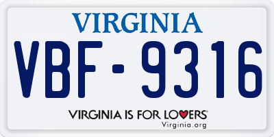 VA license plate VBF9316