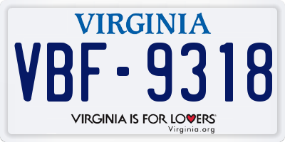 VA license plate VBF9318