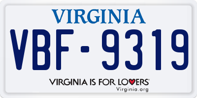 VA license plate VBF9319