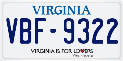 VA license plate VBF9322
