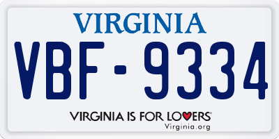 VA license plate VBF9334