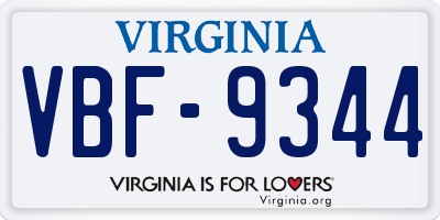 VA license plate VBF9344
