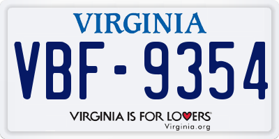 VA license plate VBF9354