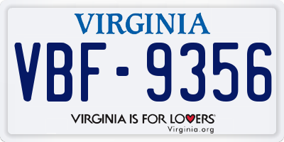 VA license plate VBF9356