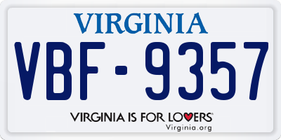 VA license plate VBF9357