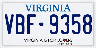 VA license plate VBF9358