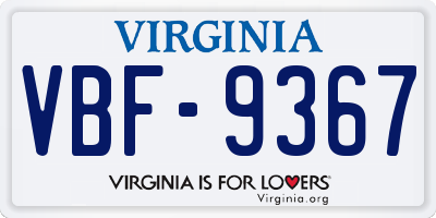 VA license plate VBF9367