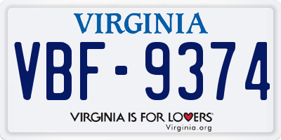 VA license plate VBF9374