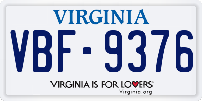 VA license plate VBF9376