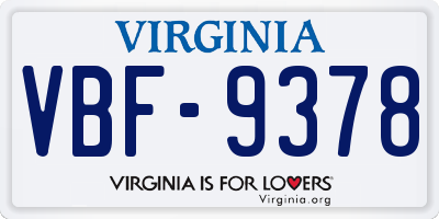 VA license plate VBF9378