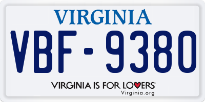 VA license plate VBF9380