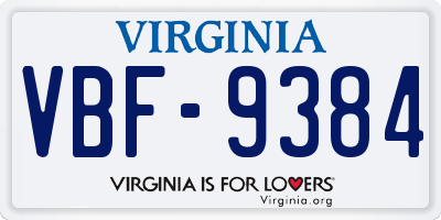 VA license plate VBF9384