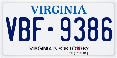 VA license plate VBF9386