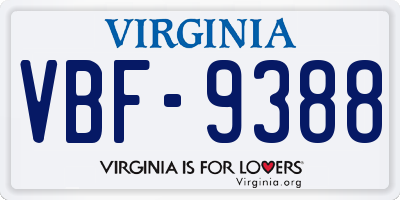 VA license plate VBF9388