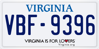 VA license plate VBF9396