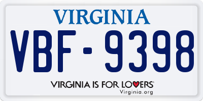 VA license plate VBF9398