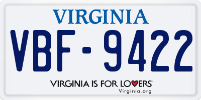 VA license plate VBF9422
