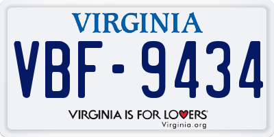 VA license plate VBF9434