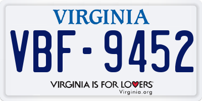 VA license plate VBF9452