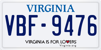 VA license plate VBF9476
