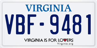 VA license plate VBF9481